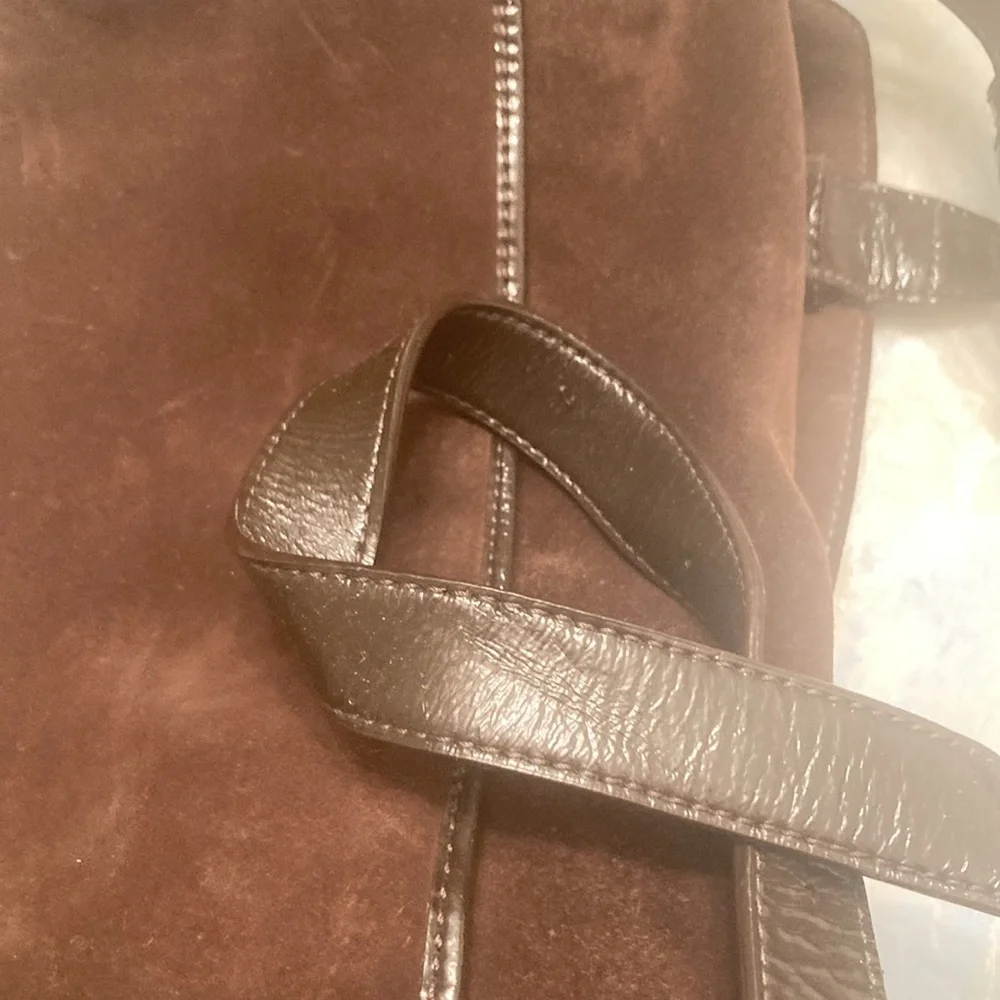 Cole Haan Brown Suede Crossbody
Messenger Bag Purse Patent
Accent Dbl Handle - Picture 7 of 9